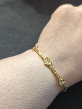 Gold Tone Clear Rhinestone Heart Star Hinged Cuff Bangle Statement Bracelet